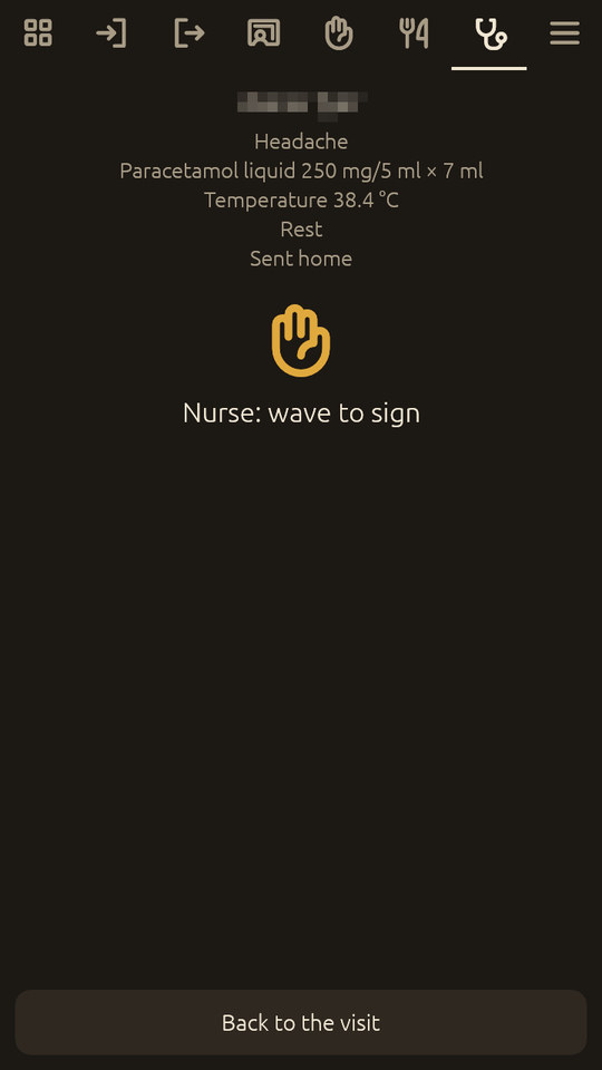 Palm Reader: the visit summary and Nurse: wave to sign